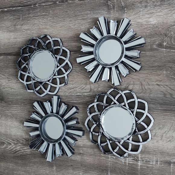 Wall Decor Set Of 4 Small Round Decorative Mirror Set Matte Silver